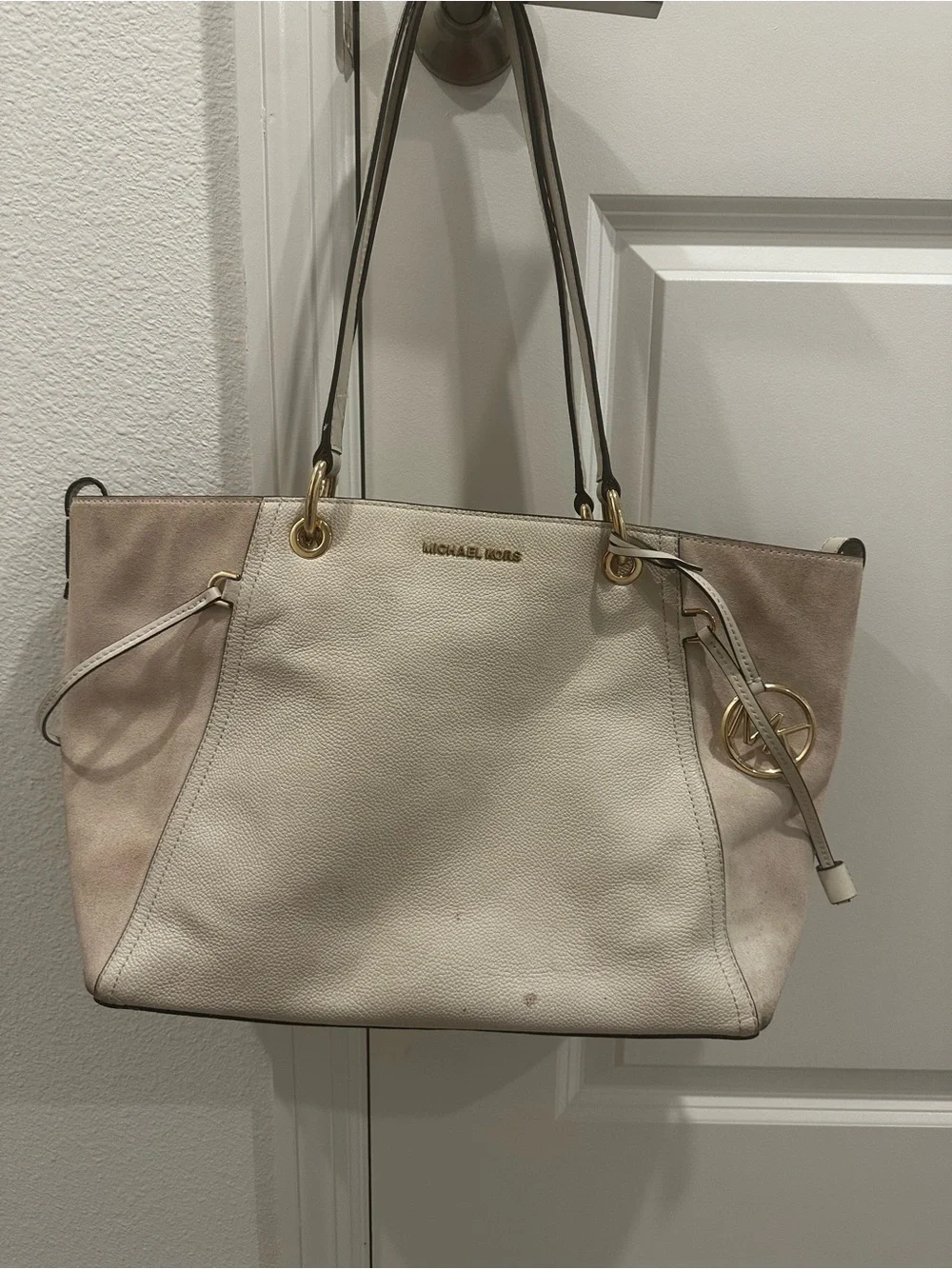 Michael Kors Cream and Blush Leather Shoulder Tote